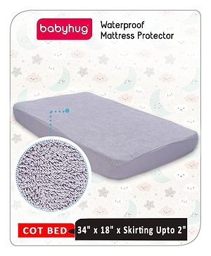 Babyhug Soft Terry Waterproof Mattress Protector Breathable Fitted Cover Sheet - Grey