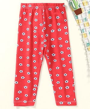 Babyhug Full Length Leggings Floral Print - Red - 6-9m Red