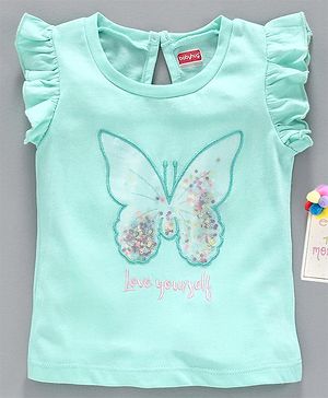 Babyhug Flutter Sleeves Top Embroidered - Green