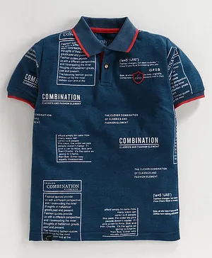 Earth Conscious Half Combination Printed Sleeves Polo T-Shirt -  Blue