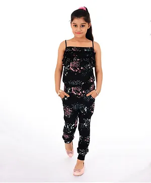 Naughty Ninos Sleeveless Floral Print Jumpsuit - Black
