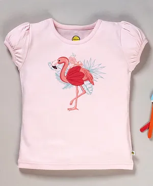 Pranava Organic Cotton Short Sleeves Flamingo Print Top - Light Pink