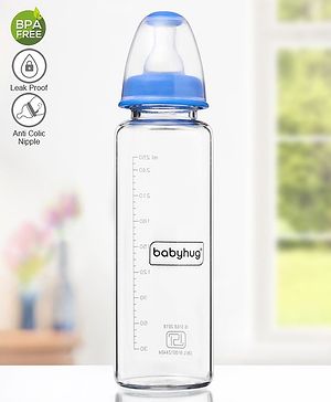 Babyhug Standard Neck Glass Feeding Bottle Blue - 250 ml - 250 ml