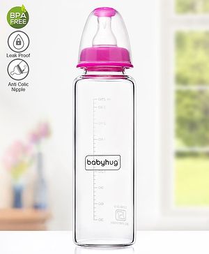 Babyhug Standard Neck Glass Feeding BottlePink - 250 ml - 250 ml