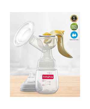Babyhug Manual Breast Pump with Adjustable Suction & Massage Mode - Yellow