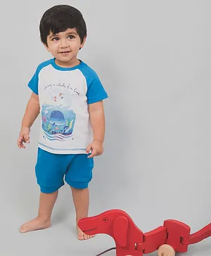 Nap Chief Organic Cotton Whale Print Half Sleeves Tee With Shorts - Blue