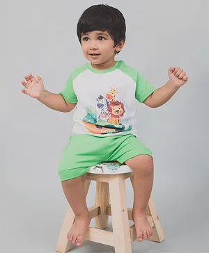 Nap Chief Organic Cotton Lion Print Half Sleeves Tee With Shorts - Green