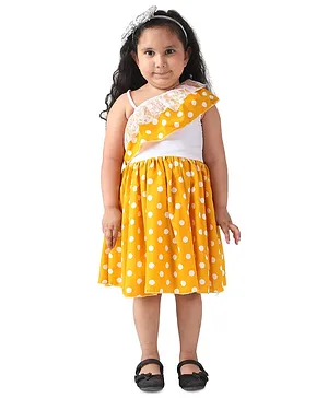 Samsara Couture Sleeveless Dots Printed Dress - Yellow