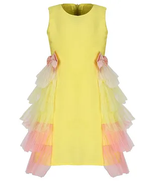 A Little Fable Shaded Sleeveless Side Ruffle Bow Knot Dress - Yellow