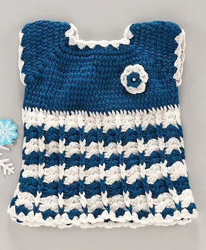 Babyhug Sleeveless Handmade Crochet Dress Floral Applique - Blue