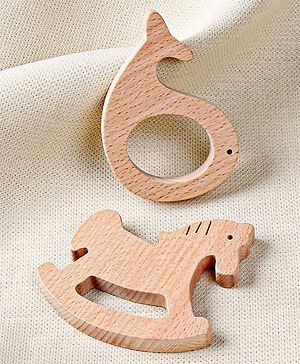 Babyhug Natural Steam Beech Wood Teether Pack of 2 (Design may vary)