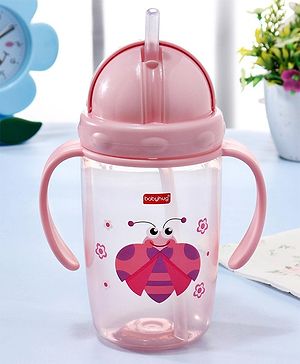 Babyhug Owl Print Straw Sipper Bottle  360 ml, Pink | BPA Free | Spill-Resistant |Flip Lid |Dishwasher Safe |
