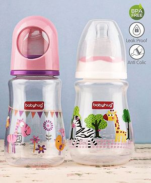 Babyhug Feeding Bottle Animal Print Pink & White Pack of 2 - 125 ml & 150 ml Babyhug Feeding Bottle Animal Print Pink & White Pack of 2 - 125 ml & 150 ml