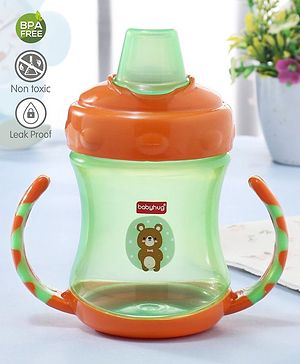 Babyhug 250 ml Spout Sipper Bottle with Twin Handles  Orange | Leak-Resistant | BPA Free| Flip Open Cap | Silicone Spout | Dishwasher Safe | Ideal for Newborns & Toddlers