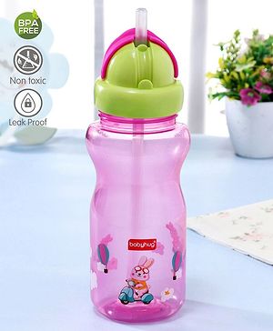 Babyhug Straw Sipper Bottle with Penguin Print  360 ml, Pink | BPA Free | Leak-Resistant | Flip Open Lid | EN Certified | Dishwasher Safe | Ideal for Newborns & Toddlers
