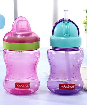 Babyhug Spout and Straw Sipper Set of 2 Pink Purple - 180 ml Each (Colour May Vary)