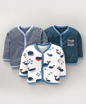 Kidi Wav Shark Print Full Sleeves Pack Of 3 Vests - Navy