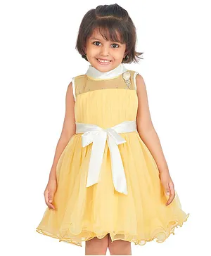 BownBee Sleeveless Solid Flared Dress - Yellow