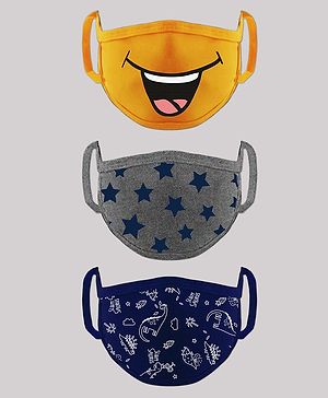 Babyhug 2 to 4 Years Washable & Reusable Knit Printed Face Mask - Pack of 3