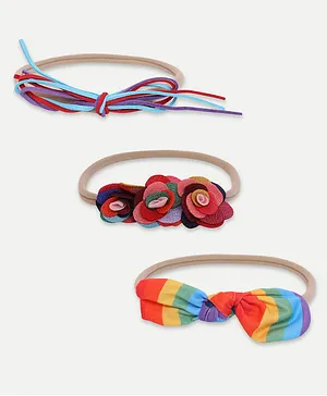 Syga Nylon Stretch Headband Floral & Bow Applique Pack of 3 - Multicolor