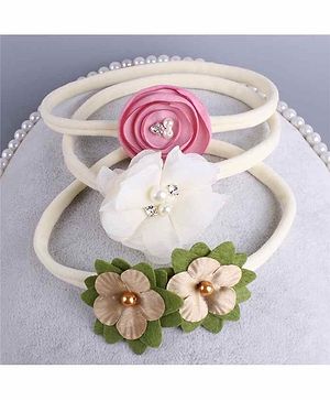 SYGA 3 Pcs Baby Headband Nylon Flower Stretchable HairBand for Newborn Infant Toddlers Kids 0 - 3 Yeare (Off-White)