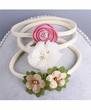 Syga Nylon Stretch Headband Floral Applique Pack of 3 - White