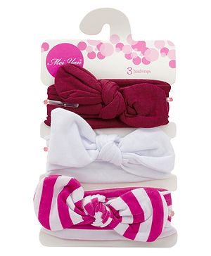 SYGA 3 Pcs Baby Headband Cotton Bow Stretchable Hairband  for Newborn Infant Toddlers Kids 0 - 3  Year(Pink-White-Maroon)