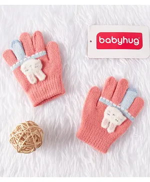 Babyhug Woolen Hand Gloves Bunny Applique - Pink
