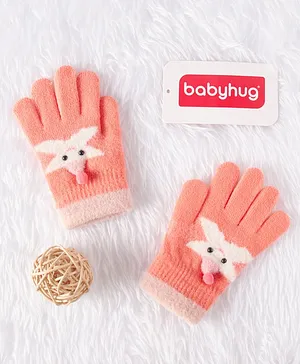 Babyhug Woolen Hand Gloves Star Design - Peach
