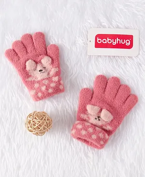 Babyhug Woolen Hand Gloves Animal Design - Pink