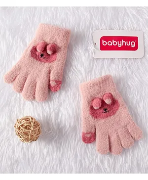 Babyhug Woolen Hand Gloves Animal Design - Pink