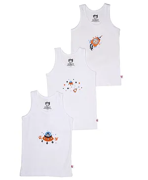 Snhug Sleeveless Pack Of 3 Space Theme Vest - White