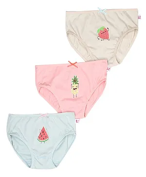 Snhug Pack Of 3 Fruits Printed Panties - Off White Pink Blue