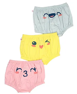 Snhug Pack Of 3 Emoji Printed Bloomers - Pink Yellow Blue