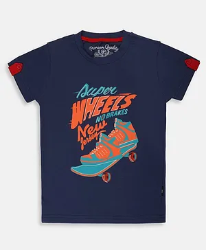 Li'l Tomatoes Half Sleeves Skater Board Printed Tee With Free 3 Ply Face Mask - Navy Blue