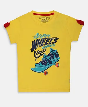 Li'l Tomatoes Half Sleeves Skater Board Printed Tee With Free 3 Ply Face Mask - Yellow