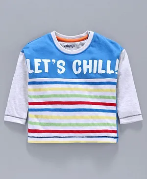 Babyoye Full Sleeves Cotton Yarn Dyed Tee Let's Chill Print - White Blue