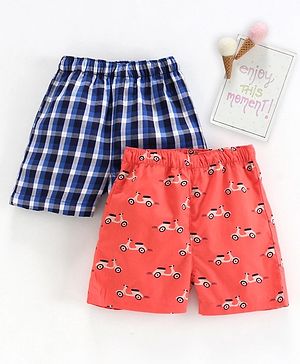 Babyhug 100% Cotton Woven Boxer Pack of 2 Printed & Checkered - Blue Orange