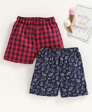 Babyhug 100% Cotton Boxers Multiprint Pack of 2 - Red Blue