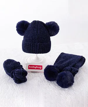 Babyhug Woolen Cap Muffler & Hand Gloves Blue -  Diameter 10 cm