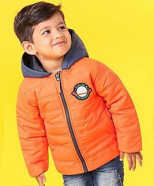 Babyhug Full Sleeves Hooded Padded Winter Jacket - Orange Grey