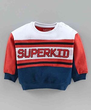 Babyoye Cotton Brushed Fleece Full Sleeves Sweatshirt Superkid Print - White Red Navy Blue