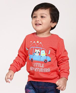 Babyoye Cotton Full Sleeves Sweatshirt Little Adventurer Print - Red