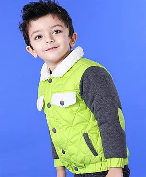 Babyoye Cotton Blend Quilted Polyfill Full Sleeves Padded Jacket - Green Grey