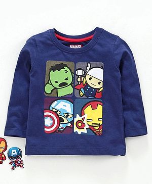 Babyhug Full Sleeves Tee Avengers Print - Navy Blue