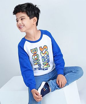 Babyhug Full Raglan Sleeves Sweatshirt Text Patch - Blue