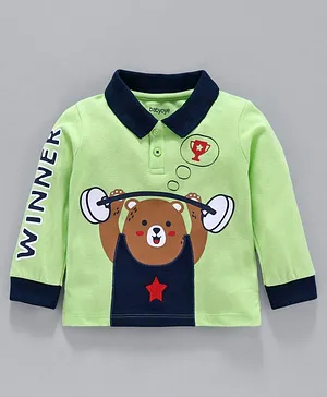 Babyoye Full Sleeves Cotton T-Shirt Bear Print - Green
