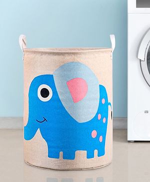 Babyhug Cotton Foldable Laundry bag Elephant Print - Blue - 40x50 cm Blue
