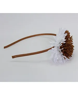 Pihoo Big Satin Flower Hair Band - Brown & White