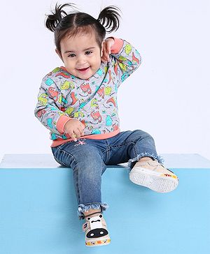 Babyoye Full Sleeves 100% Cotton Reversible Sweatshirt Dino Print - Coral